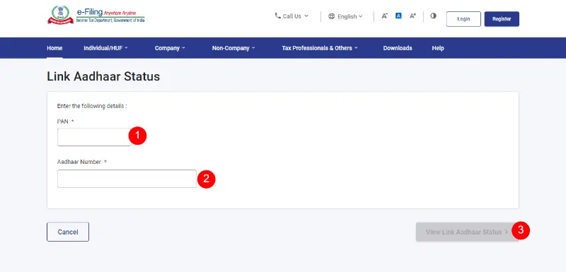 how to check pan card link with aadhar card status